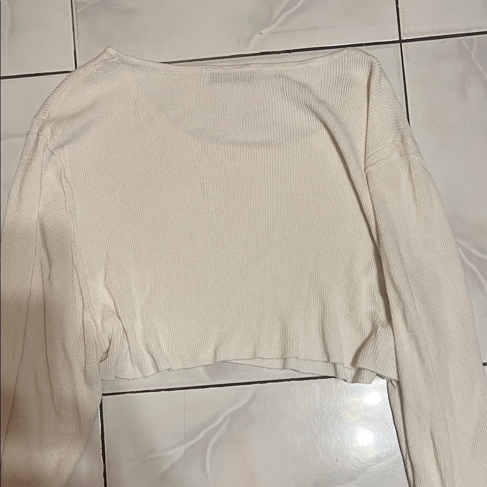 Zara Cream Ribbed Blouse - Picture 7 of 7